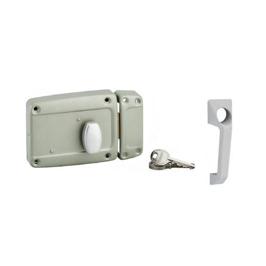  Serrure Sûreté Cylindre Bouton Poussoir 120x90mm Droite Laqué Gris Poi