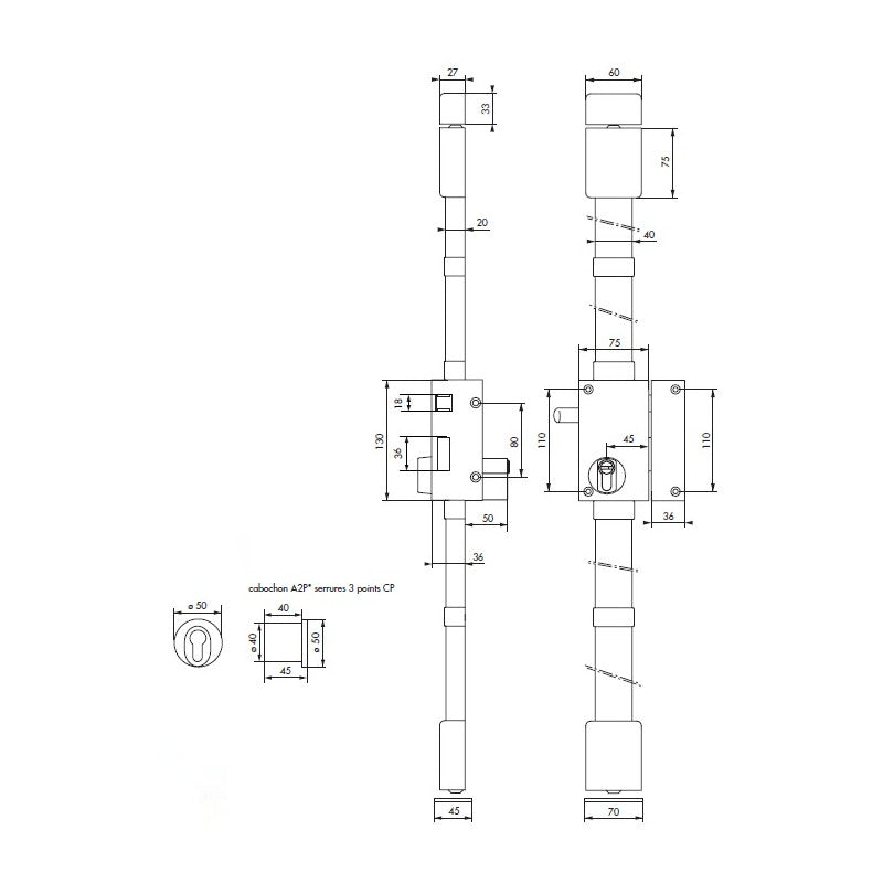  Serrure TARGA CP TRANSIT 2 à Tirage 75 X 130 Mm Droite 4 Clés