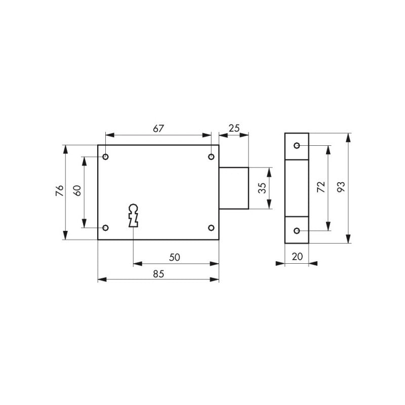  Serrure Thirard Horizontale En Applique Droite 85x76mm Noir 1 Clé