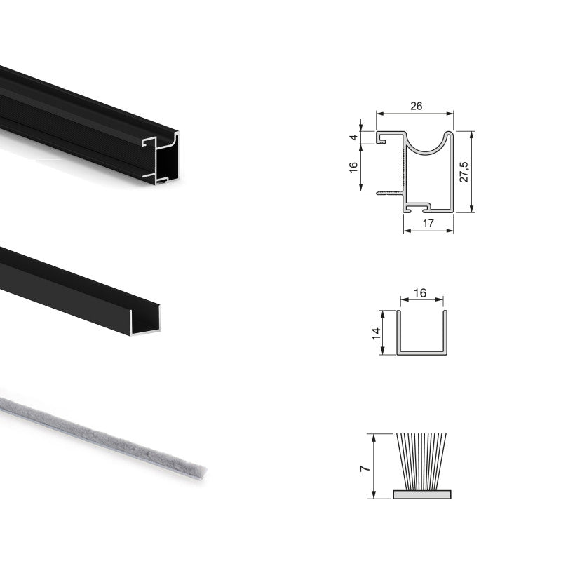  Système Coulissant Emuca Pour Armoire 2 Portes Profils Sharp 16mm Noir