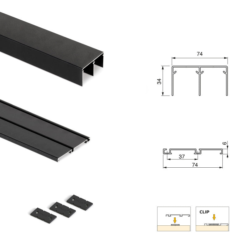  Système Coulissant Emuca Pour Armoire 2 Portes Profils Sharp 16mm Noir