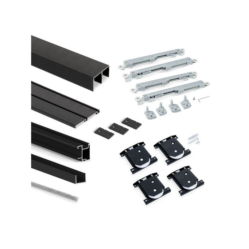  Système Coulissant Emuca Pour Armoire 2 Portes Profils Sharp 16mm Noir