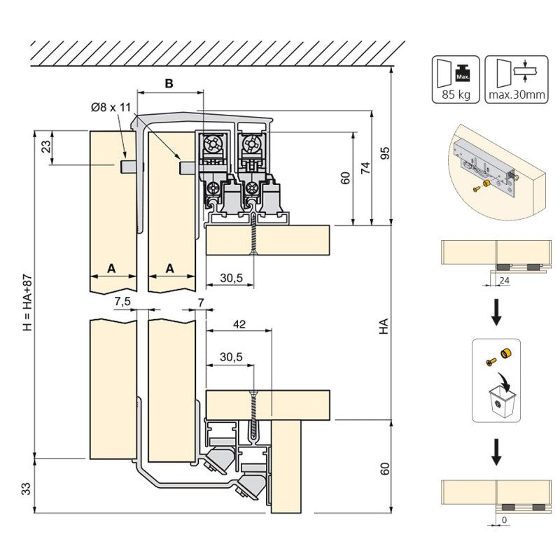  Système Coulissant Emuca Space+ Pour Armoire à 2 Portes Suspendues