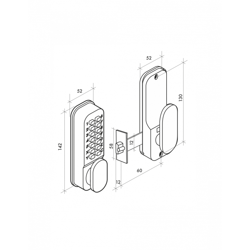  Verrou à Combinaison Avec Pêne Demi-tour à Encastrer Finition Chromé M